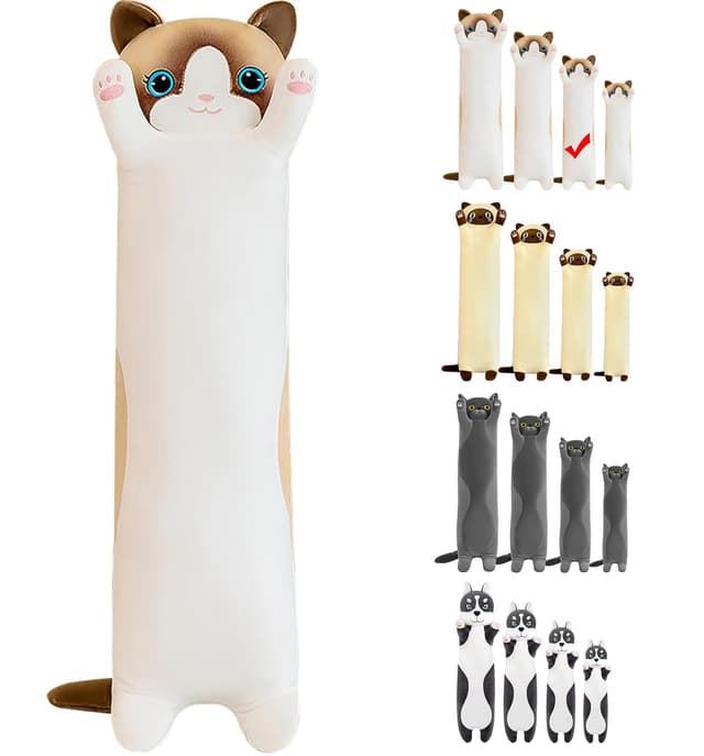 LEcylankEr Katze Kuscheltier 70cm Weiche Katze Plüsch Plüschtier Kissen Katze Stofftier Kuscheltiere für Kinder Freundin Kissen Spielzeug Geschenke für Geburtstag Weihnachten Valentinstag (Weiß, 70cm)