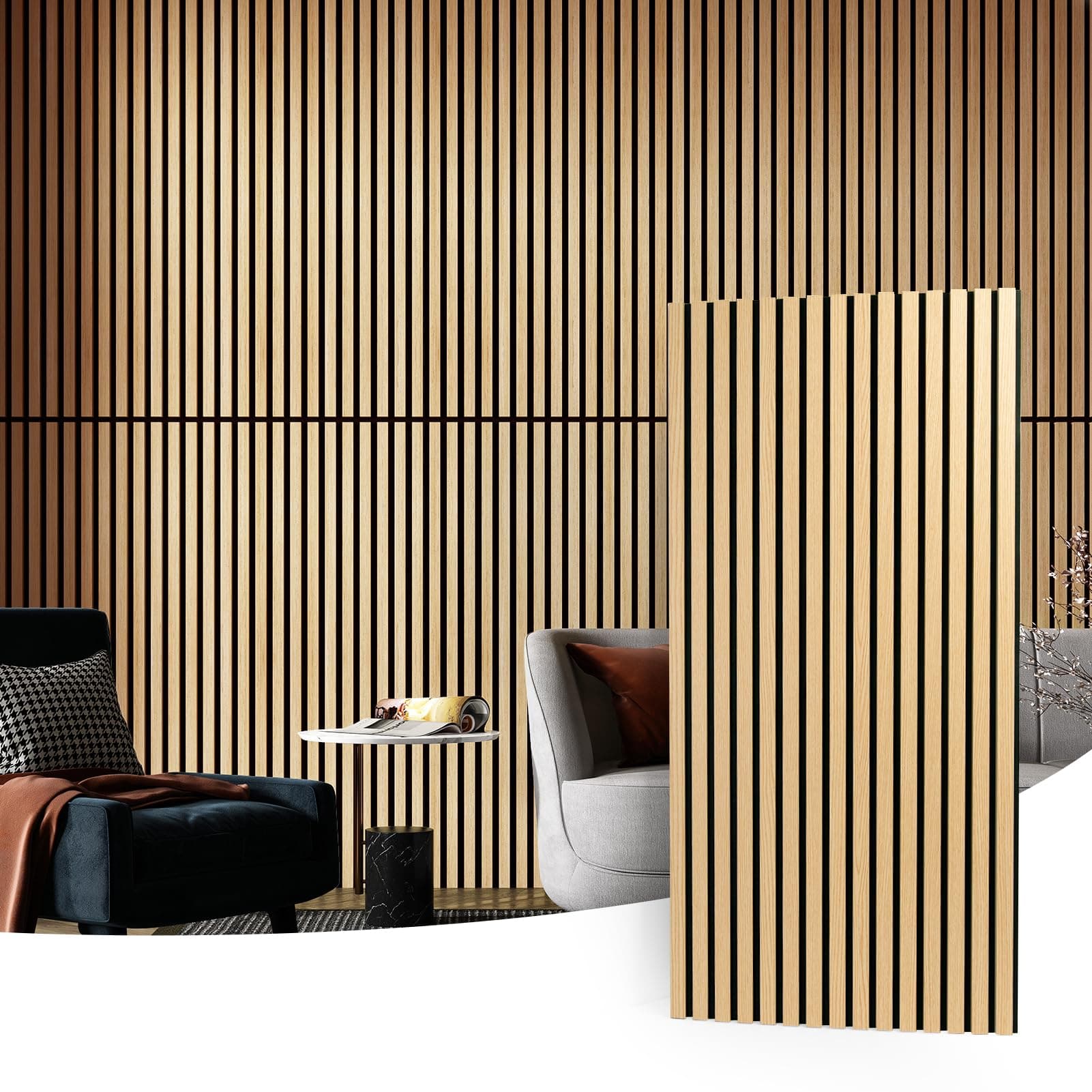 Art3d Akustikpaneele 60 x 120 cm MDF 2 Holz-Akustikplatten 3D-Wandpaneele Wand Decke schallabsorbierende Lamellenverkleidung 2 cm dick Eich 1,44㎡ 2 Stück|120x60cm Eiche