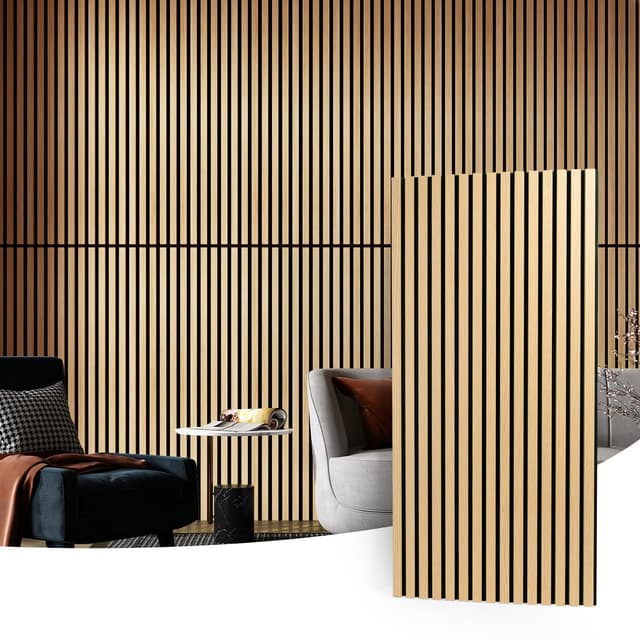 Art3d Akustikpaneele 60 x 120 cm MDF 2 Holz-Akustikplatten 3D-Wandpaneele Wand Decke schallabsorbierende Lamellenverkleidung 2 cm dick Eich 1,44㎡ 2 Stück|120x60cm Eiche