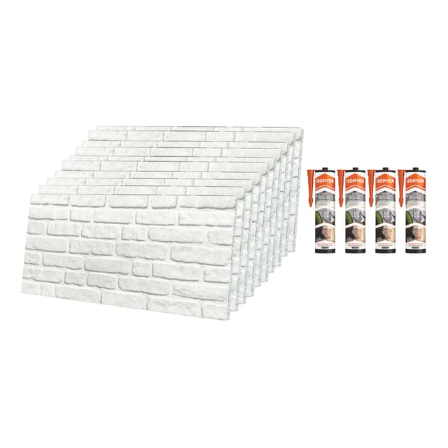 IZODEKOR Styropor 3D Wandpaneele Bausatz - Wandverkleidung mit Klebstoff Abdichten | Schneewittchen (10 x Stück Paneele & 4 x Klebstoff Abdichten enthalten) 10x Paneele + 4x Montagekleber Schneewittchen