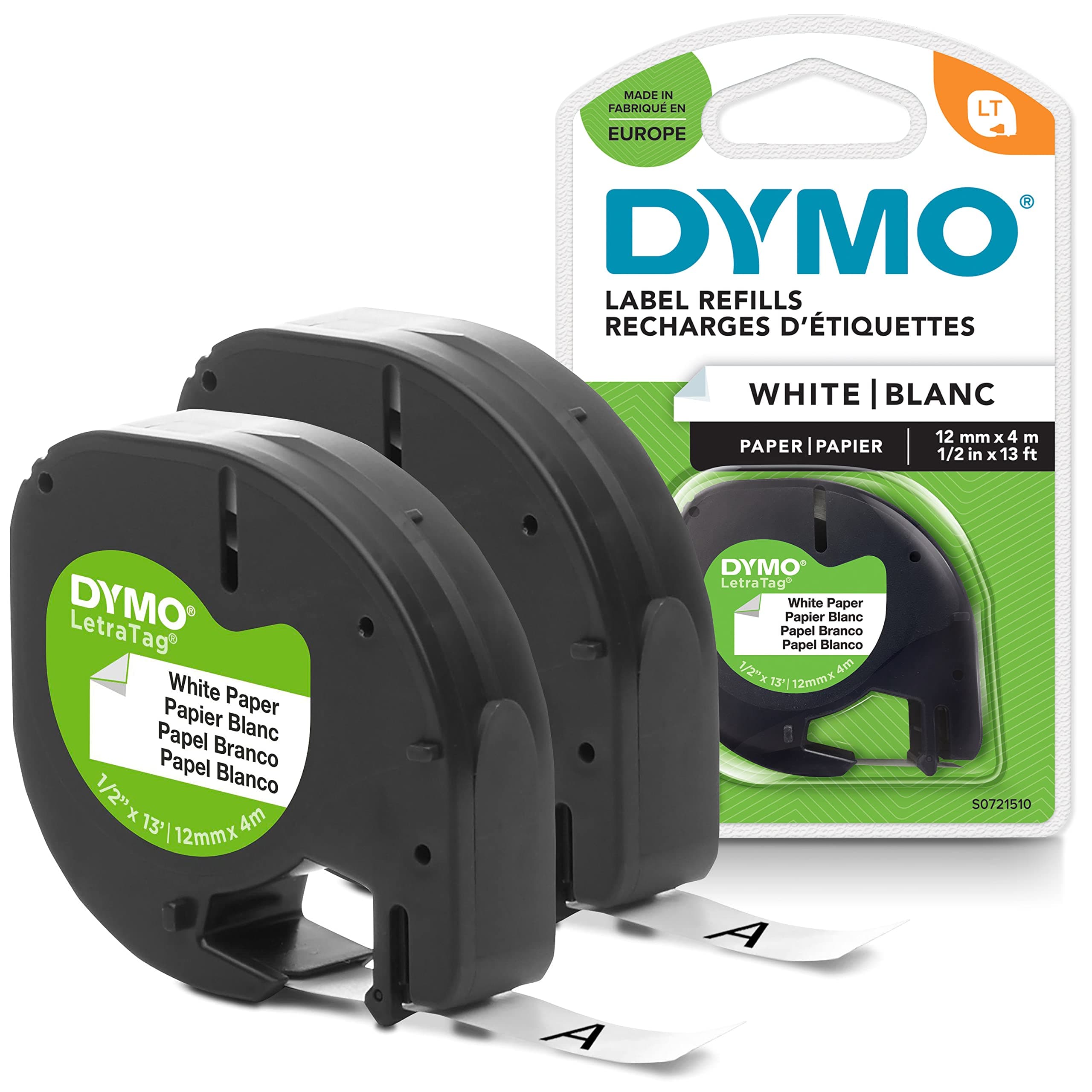 DYMO LT Paper Labels for LetraTag label makers, Black Print on White Labels, 1/2-Inch x 13-Feet, 2 Rolls Edit Original LetraTag Papier