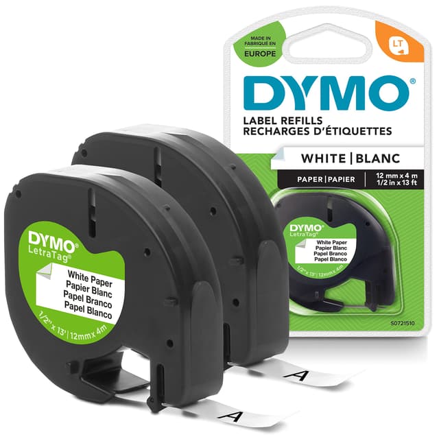 DYMO LT Paper Labels for LetraTag label makers, Black Print on White Labels, 1/2-Inch x 13-Feet, 2 Rolls Edit Original LetraTag Papier