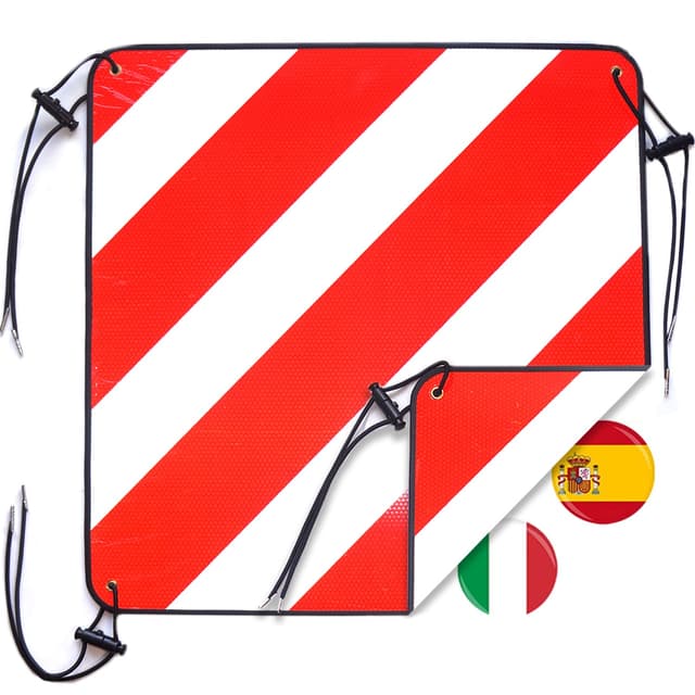 LIEBFIT 2in1 reflektierend Warntafeln Warnschild Italien und Spanien Aluminium mit 4*Spanngurte für Heckträger Fahrradträger Wohnmobil 50x50cm
