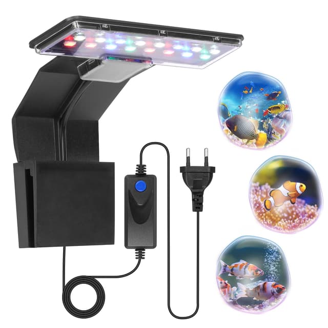 Adiwo Aquarium LED Beleuchtung - 3 Farben, 9W 600LM, 16 LEDs für Wasserpflanzen und Fische - 220V 50-60Hz Licht für Aquarien, Schwarz Verfärbung - Schwarz