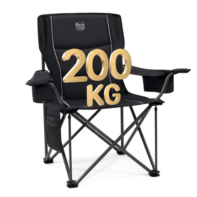 TIMBER RIDGE Campingstuhl Faltbar 200KG Übergroß 63cm Sitzbreit Klappstuhl Camping Bequem Gepolster mit Isolierte Kühltasche Camping Sessel Faltstuhl Gartenstuhl Anglerstuhl