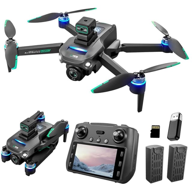 OBEST GPS Drohne mit Kamera für Erwachsene Fachleute, Faltbare Doppelkamera RC Drone Fernbedienung mit 5.9" HD Bildschirm, 2 Akkus, 5G FPV Übertragung, Bürstenloser Motor, Zurück mit Einem Klick Schwarz