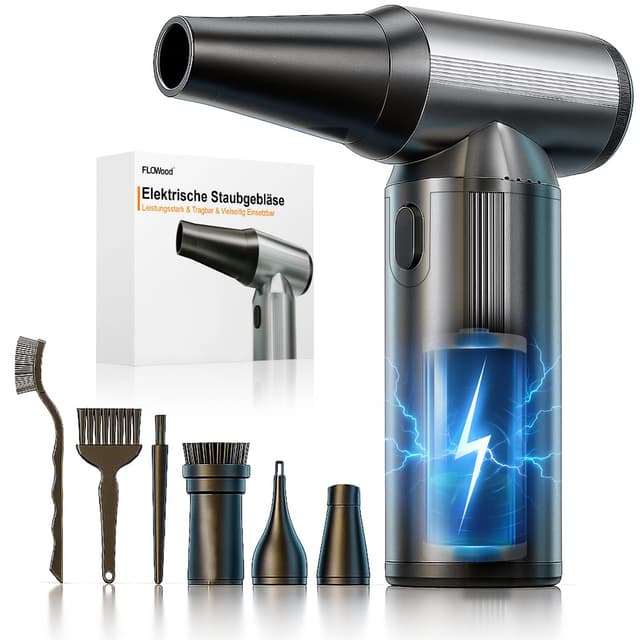 FLOWood Elektrische Staubgebläse Druckluftspray, 3-Gang 200000 U/min mit 10000mAh Akku air duster, Aluminiumgehäuse und USB Schnellladung, druckluft für PC Reinigungsset, Tastatur, Auto, Outdoor CCQ-W16-3