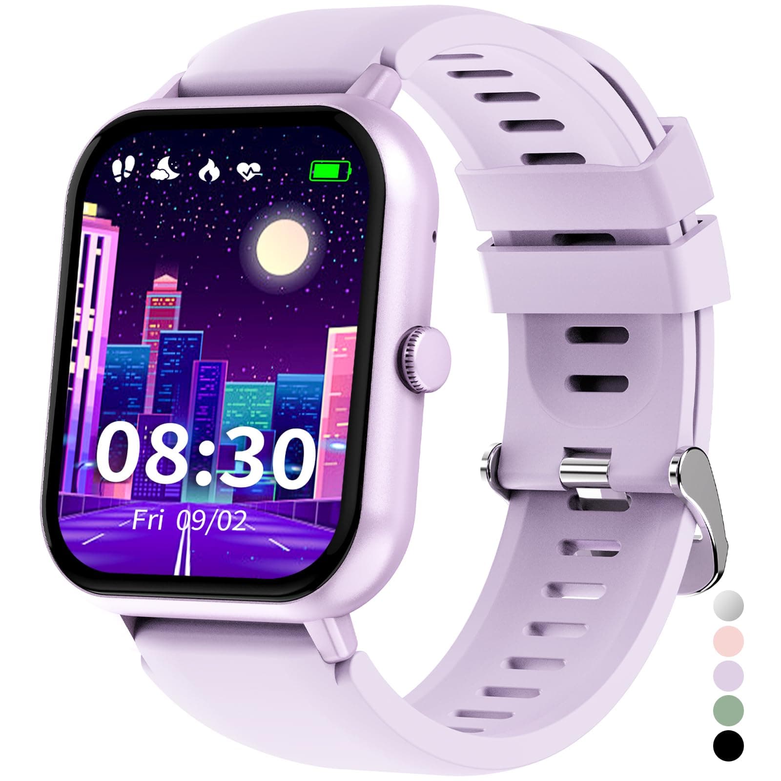 JUBUNRER Smartwatch Kinder Mädchen Jungen Kinderuhr Herzfrequenz Schlaf Schrittzähler Wecker Sport Spiel IP68 Wasserdicht Fitness Tracker Fitnessuhr Kinder Uhr Smart Watch Kids für Teenager Geschenke kidfit-lila