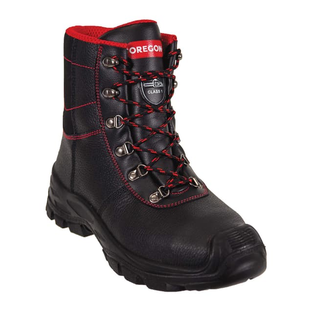Oregon Sarawak Klasse 1 Kettensägen-Schnittschutzstiefel aus Leder, Stahlkappen, Sicherheits-Arbeitsstiefel, Größe 42, Schwarz Schwarz 42 EU Single