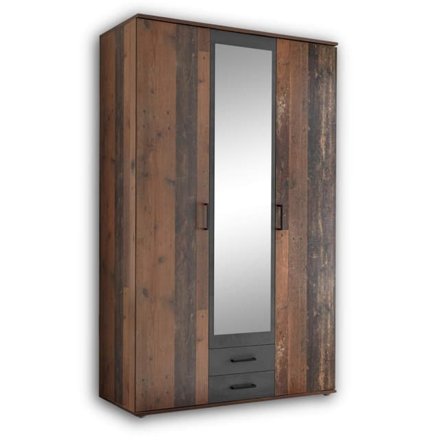 CHICAGO Eleganter Kleiderschrank mit viel Stauraum - Vielseitiger Drehtürenschrank in Old Style & Betonoxid Optik - 120 x 197 x 54 cm (B/H/T) 3-türig Old Style / Betonoxid