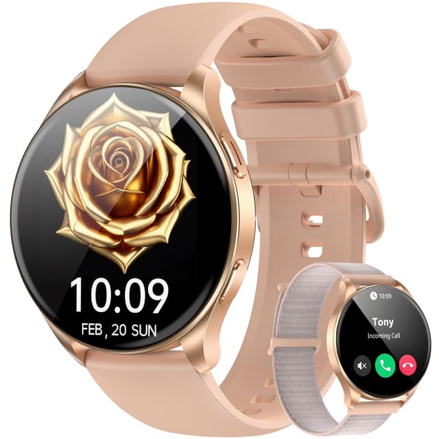 Blackview Smartwatch Damen Herren, 1,43'' AMOLED-Bildschirm, Virtuelle Always-On-Uhr, Fitnessuhr mit Telefonfunktion, tätigen/empfangen, Sportuhr, Schrittzähler, Puls-Schlaf-Monitor, für Android iOS W40-Goldenrosa
