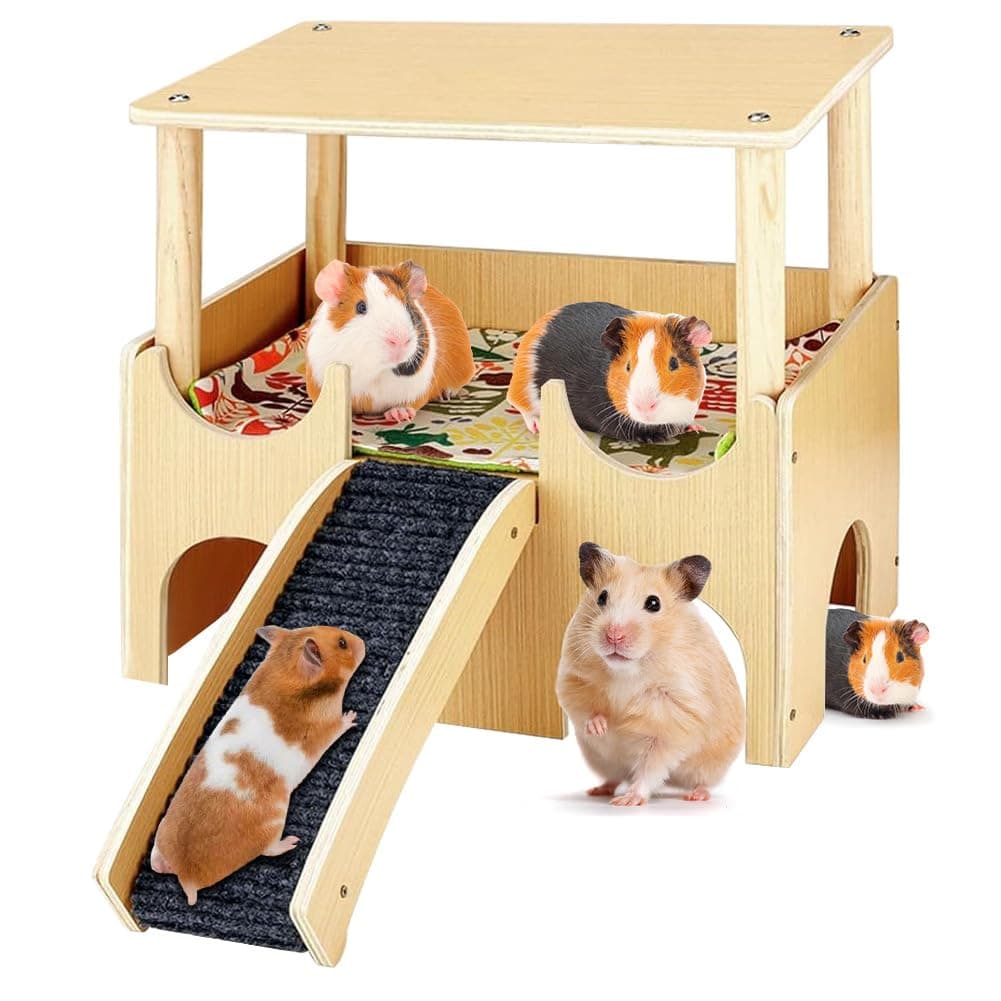 Tutamaz Groß Meerschweinchen Haus mit Rampe, Meerschweinchenhaus aus Holz, Meerschweinchen Spielzeug Zubehoer, Hasenhaus Kaninchenhaus für Kleine Haustiere Zwerghamster Rennmäuse