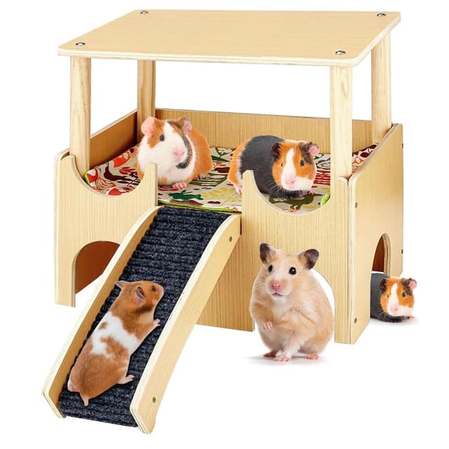 Tutamaz Groß Meerschweinchen Haus mit Rampe, Meerschweinchenhaus aus Holz, Meerschweinchen Spielzeug Zubehoer, Hasenhaus Kaninchenhaus für Kleine Haustiere Zwerghamster Rennmäuse