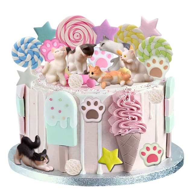 YGCHEN Tortendeko Katze Cupcake Topper Katzenpfote Figuren Kuchendeko Kindergeburtstag Katzen Kuchen Topper Stern Cake Topper Geburtstag Party Deko Baby Shower 19 Stück