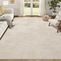 Enyhom Teppich Wohnzimmer 160x230cm, Großer Flauschiger Kurzflor Teppich Waschbarer Moderner Teppiche 3D Effekt rutschfest Teppiche für Esszimmer Küchen Schlafzimmer, Beige 160 x 230 cm Beige