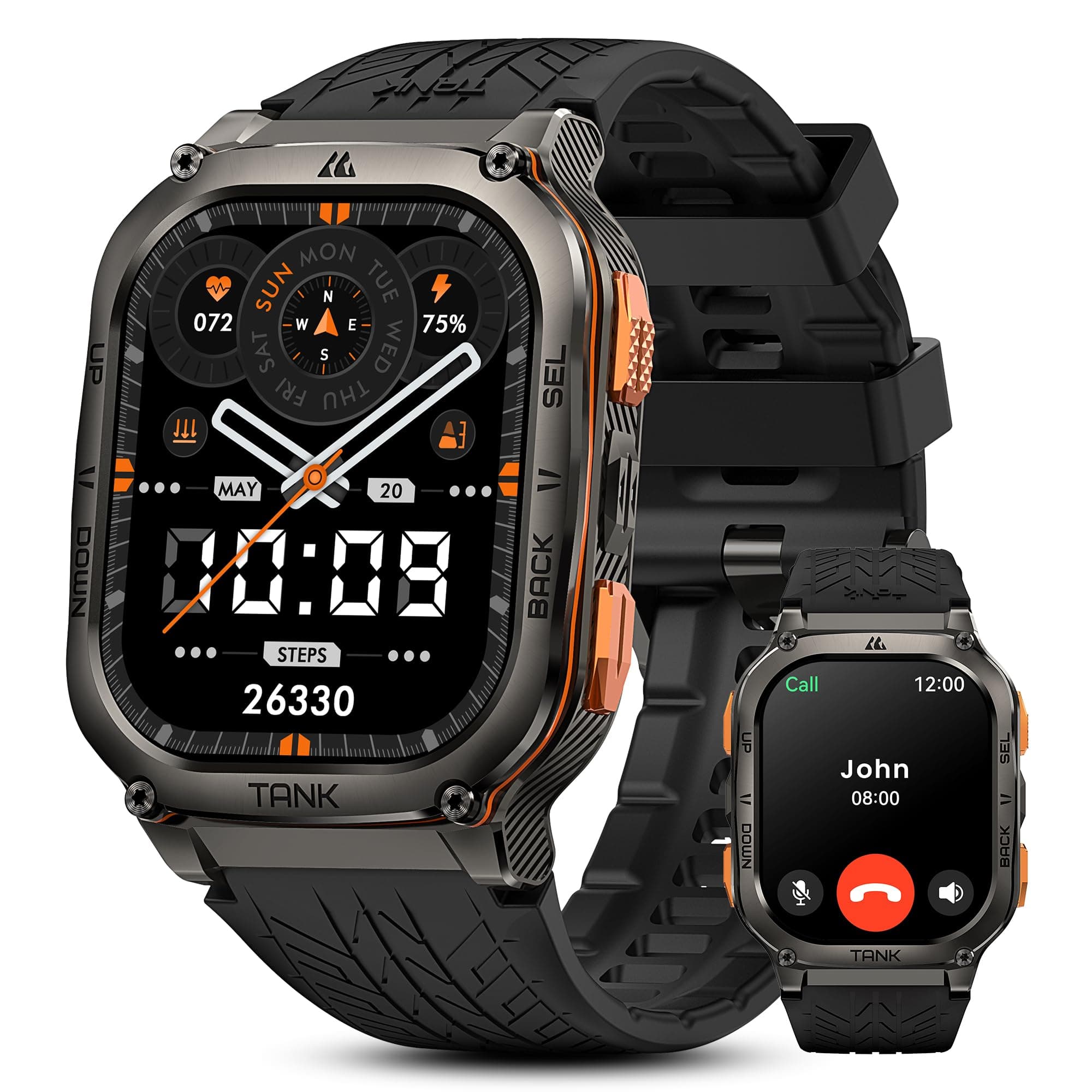KOSPET M3 Ultra GPS Smartwatch Heren,1,96“ AMOLED, 5ATM, 40+ Tage Akku, 170+ Sportmodi, 24/7 Gesundheitsmonitor, Android/iOS Kompatibel (Schwarz) hellschwarz