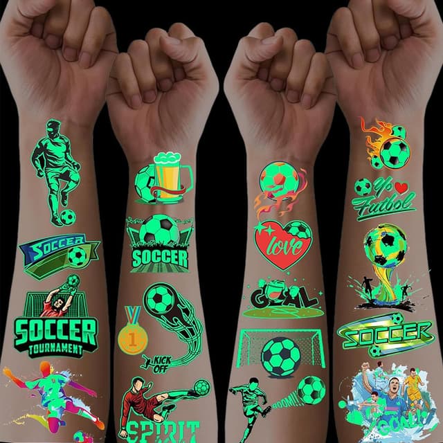 10 Blätter Tattoos für kinder Fussball Geschenke Jungen, Leuchttattoos Kinder Tattoo Jungen, Kleinigkeiten für Kinder Fußball Mitgebsel Spielzeug, Füllung Schultüte klein Geschenke zur Einschulung Grün