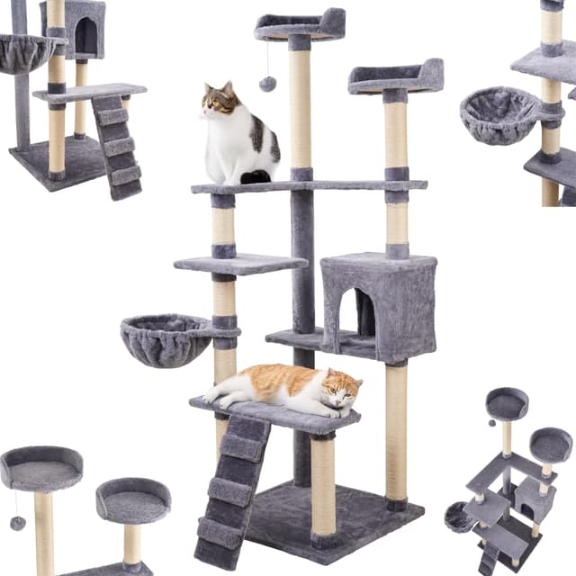 Ecosa® XXL Katzen Kratzbaum groß 170cm Katzenbaum Kletterturm Kletterbaum für Grosse Katzen stabil mit Mehreren Plattformen Katzenhöhle Hängematte Aktivitätskratzbäum mehrstöckiger Katzenkratzbaum