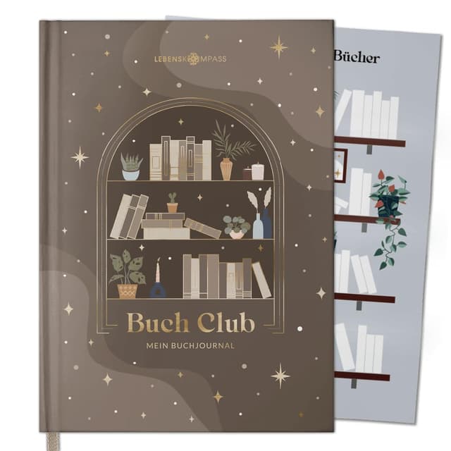 LEBENSKOMPASS® Buchclub - Das Lesetagebuch & Book Journal WALNUT - Hardcover DIN A5 Tagebuch für Erwachsene - Book Club Reading Bullet Journal Tracker - Booktok