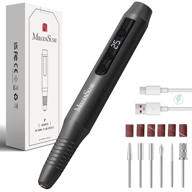 MelodySusie Kabellos Nagelfräser für Gelnägel, Elektrische Nagelfeile 25000 u/min, PC180G Professioneller Nail Drill mit 25 Geschwindigkeitsstufen und LED-Anzeige, Maniküre Pediküre Set (Schwarz)