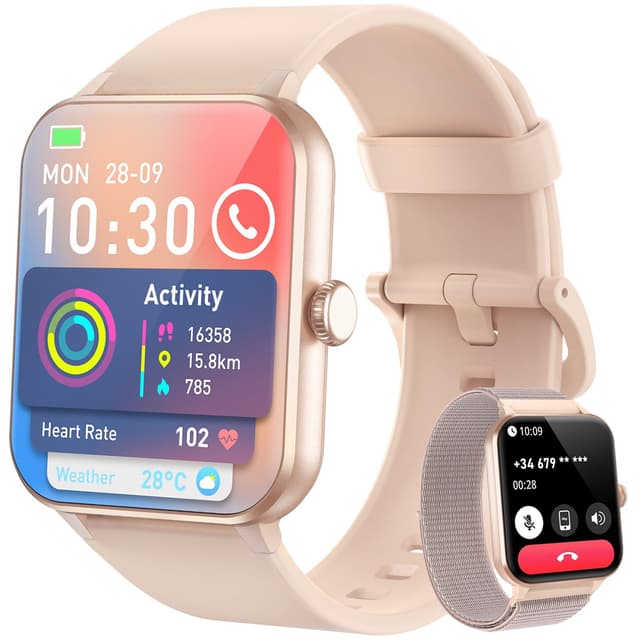 Blackview Smartwatch Damen Herren mit Telefonfunktion(Anrufe tätigen/empfangen)/Message Reminder, Sportuhr mit 100+Sportmodi, Fitnessuhr,Puls-Schlaf-Monitor, Schrittzähler, Smart Watch für Android iOS Pfirsichrosa