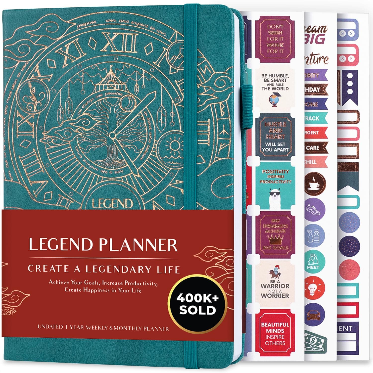 Legend Planer - Deluxe Wochen-& Monats-Lebensplaner, um Ihre Ziele zu erreichen & glücklicher zu leben. Organizer-Notizbuch & Produktivitäts-Journal. A5 Hardcover, undatiert-Dunkelblaugrün (Englisch) Dunkelblaugrün, Goldfolie (Undatiert) A5 (14 x 21cm) En