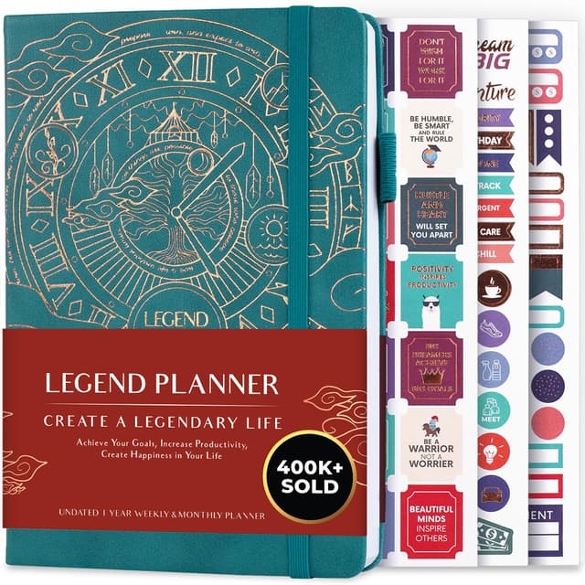 Legend Planer - Deluxe Wochen-& Monats-Lebensplaner, um Ihre Ziele zu erreichen & glücklicher zu leben. Organizer-Notizbuch & Produktivitäts-Journal. A5 Hardcover, undatiert-Dunkelblaugrün (Englisch) Dunkelblaugrün, Goldfolie (Undatiert) A5 (14 x 21cm) En