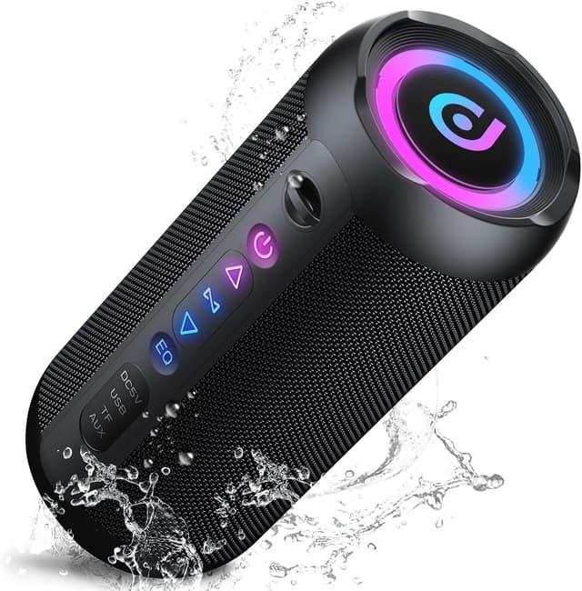 Bluetooth Lautsprecher mit Licht, 30W Musikbox Tragbarer Bluetooth Box mit IPX7 wasserdicht, Dualen Bass-Treibern, 30 Sth Akku, RGB Lichter, TWS Kopplung，AUX, TF Karte, Geeignet Outdoor/Party/Reisen Schwarz