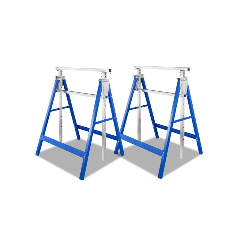 Fiqops Arbeitsbock 2er set Arbeitsböcke Tragkraft 200 kg 7-fach klappbock Böcke Höhenverstellbar 80-130 cm Metall Gerüstbock Gestelle Gerüstböcke Unterstellbock klappböcke 2er set Blau