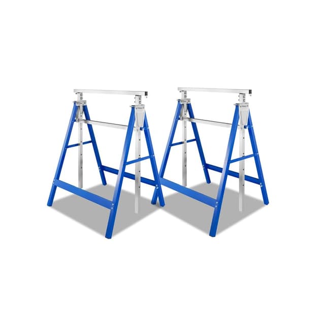 Fiqops Arbeitsbock 2er set Arbeitsböcke Tragkraft 200 kg 7-fach klappbock Böcke Höhenverstellbar 80-130 cm Metall Gerüstbock Gestelle Gerüstböcke Unterstellbock klappböcke 2er set Blau