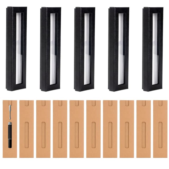 Lucywey 5 Stück Kugelschreiber Geschenkbox schwarz mit 10 Papierkarten,Elegantes Etui für Eröffnungszeremonien, Geburtstage & Auszeichnungen,Praktische Verpackung für Kugelschreiber Sets