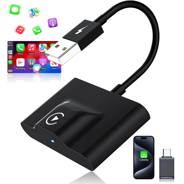 XHU CarPlay Wireless Adapter 2025 Upgrade - von Wired CarPlay auf Wireless, 5 GHz WLAN, USB-A/C Plug & Play Wireless CarPlay Adapter kompatibel mit iPhone iOS 10+& Autos mit Wired CarPlay ab 2016 Schwarz