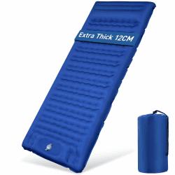 Aonext Isomatte Selbstaufblasend Camping, 12CM Verdicktes Luftmatratze Selbstaufblasend mit Fußpresse Pumpe,Luftverlust verhindern Aufblasbare Matratze Ultraleicht Wasserdicht Outdoor Marineblau