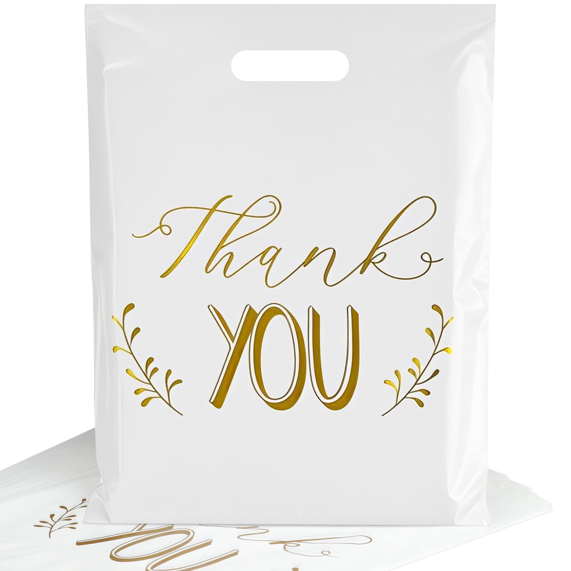 100 Stück Einkaufstaschen Plastik 38 x 30cm, Haltbar Weiß Thank You Plastik-Beutel Tüten, Geschenktaschen zum Verpacken Einkaufen, Einzelhandel Tragetaschen für Imbiss Kiosk Laden Markt weiß tragetaschen plastik