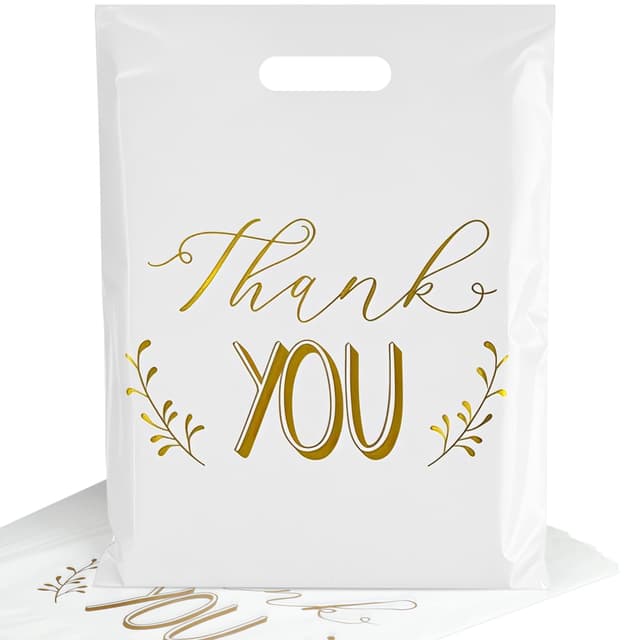 100 Stück Einkaufstaschen Plastik 38 x 30cm, Haltbar Weiß Thank You Plastik-Beutel Tüten, Geschenktaschen zum Verpacken Einkaufen, Einzelhandel Tragetaschen für Imbiss Kiosk Laden Markt weiß tragetaschen plastik