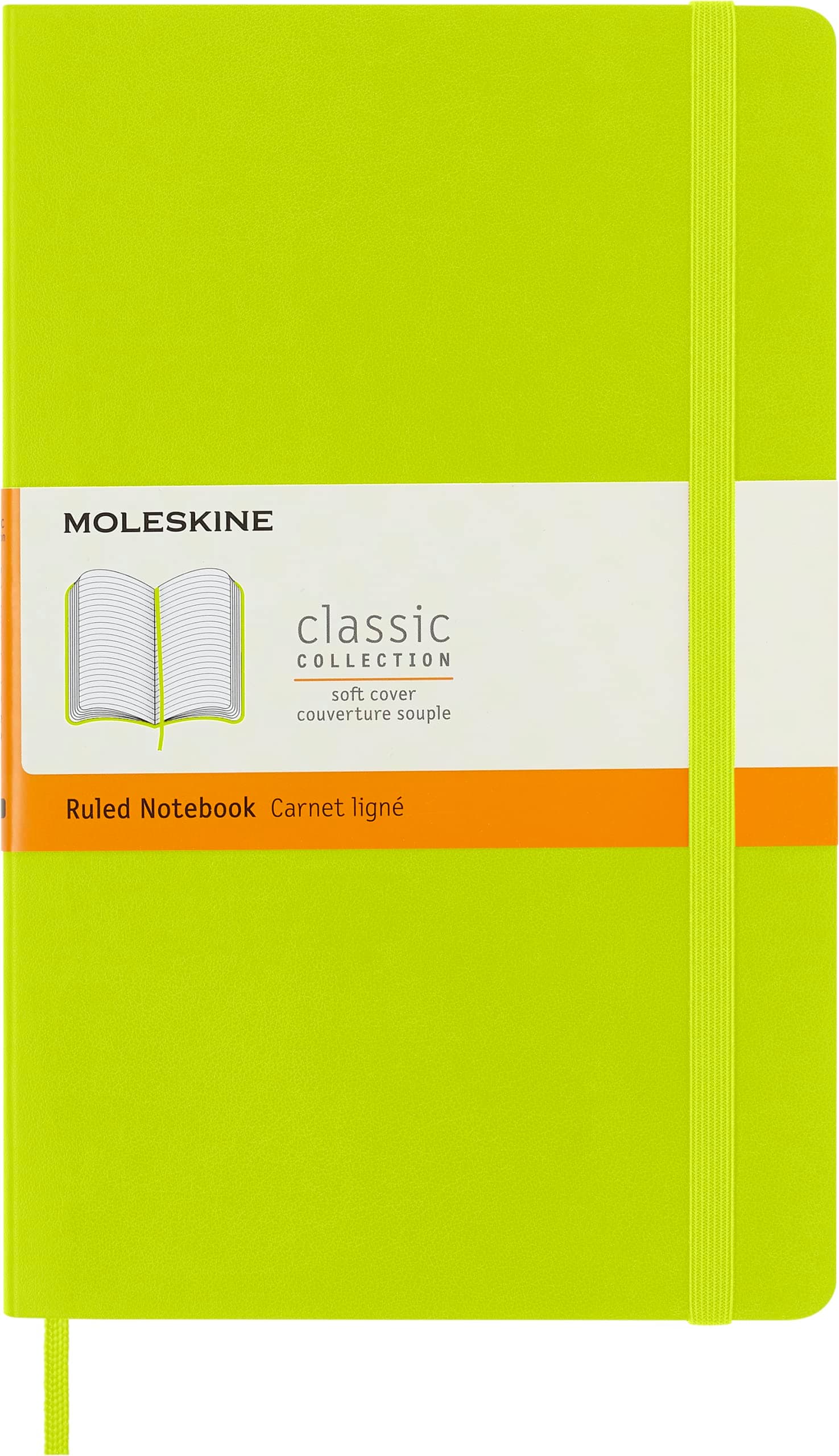 Moleskine - Klassisches Notizbuch, Liniertes Notizbuch, Weicher Einband und Elastischer Verschluss, Großes Format 13 x 21 cm, Limonengrün, 240 Seiten Large Grüne Zitrone