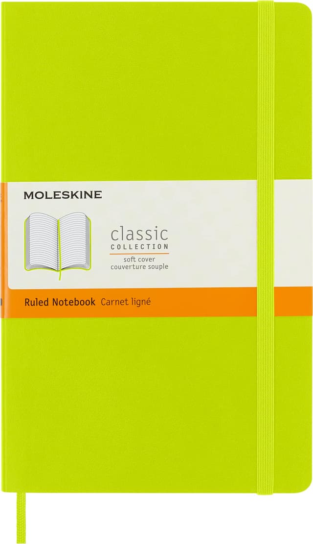 Moleskine - Klassisches Notizbuch, Liniertes Notizbuch, Weicher Einband und Elastischer Verschluss, Großes Format 13 x 21 cm, Limonengrün, 240 Seiten Large Grüne Zitrone