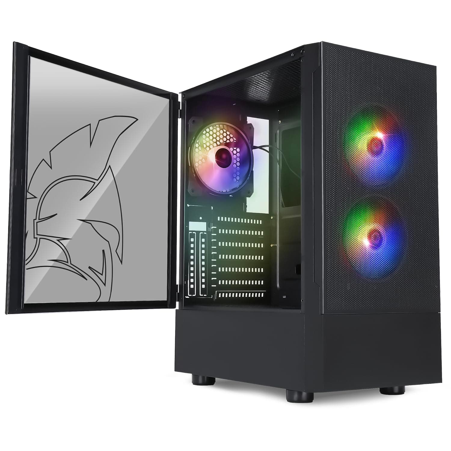 EMPIRE GAMING Gamer PC-Gehäuse Sapphire – ARGB Medium Tower ATX/Micro-ATX/ITX – Seitentür aus Hartglas – 3 Lüfter 3 Pins 5 V LED RGB Adressierbar 120 mm – MB Sync – Schwarz Schwarz Saphir B
