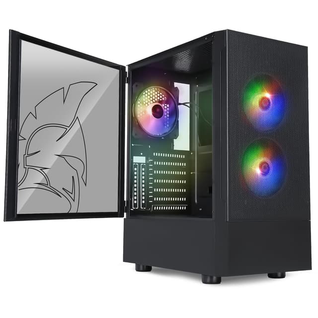 EMPIRE GAMING Gamer PC-Gehäuse Sapphire – ARGB Medium Tower ATX/Micro-ATX/ITX – Seitentür aus Hartglas – 3 Lüfter 3 Pins 5 V LED RGB Adressierbar 120 mm – MB Sync – Schwarz Schwarz Saphir B
