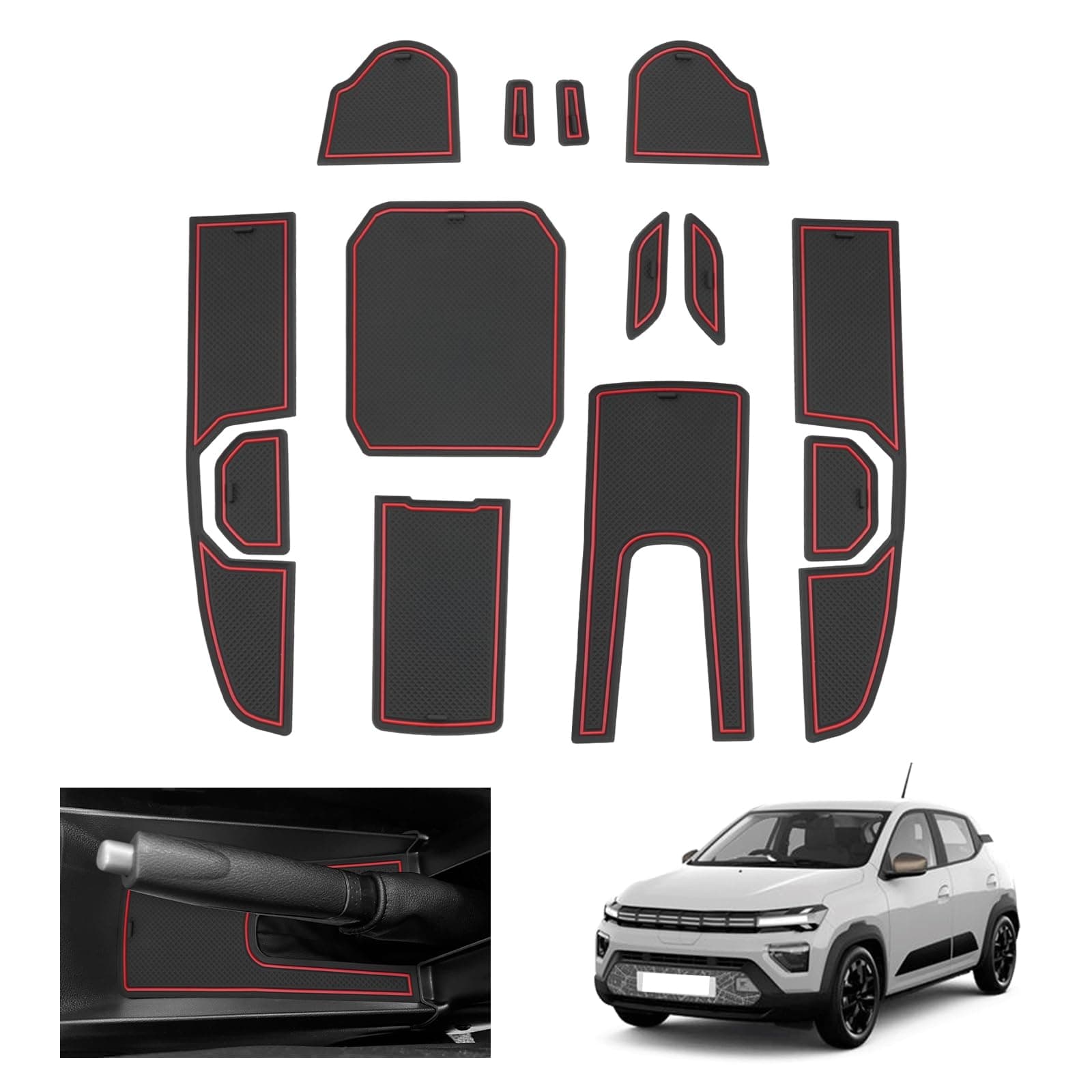[Facelift 2025] GAFAT Neu Dacia Spring Electric EV 2025 2026 Antirutschmatten, Dacia Spring 2025 Gummimatten Mittelkonsole Becherhalter Matten, Türnaht Matten, Dacia Spring Zubehör (Rot) (2025-) Rot