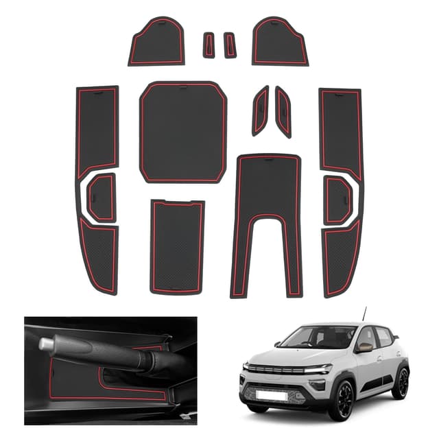 [Facelift 2025] GAFAT Neu Dacia Spring Electric EV 2025 2026 Antirutschmatten, Dacia Spring 2025 Gummimatten Mittelkonsole Becherhalter Matten, Türnaht Matten, Dacia Spring Zubehör (Rot) (2025-) Rot