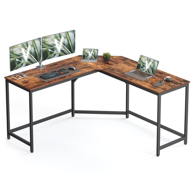 VASAGLE Eckschreibtisch, L-förmiger Computertisch, 149 x 149 x 76 cm, platzsparender Bürotisch, Homeoffice, Gaming, vintagebraun-tintenschwarz LWD73X 149 x 149 cm Vintagebraun + Tintenschwarz