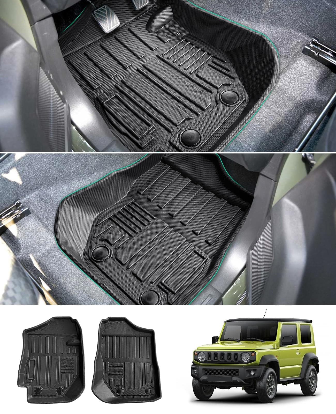 GAFAT Neu Suzuki Jimny 2021-2024 2025 JB64/JB74 (Schaltgetriebe) Fussmatten, TPE Allwetter Fußmatten für Suzuki Jimny Bj. 2021- Gummimatten Original 3D Scannen Hoher Kante 5-7 cm Fussmatten (Schaltgetriebe)