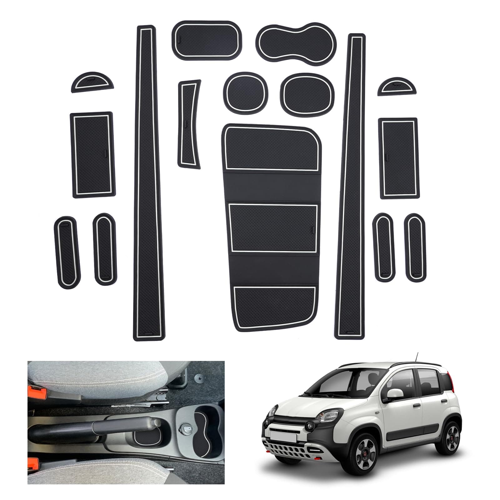 GAFAT Kompatibel mit Neu FIAT Panda City Cross/Hybrid 2021-2024 2025 Antirutschmatten, Panda Cross 2023 Gummimatten, Mittelkonsole Matten, Türnaht Matten [Nicht für 4X4] (Weiß)