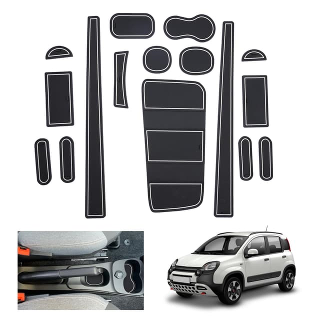 GAFAT Kompatibel mit Neu FIAT Panda City Cross/Hybrid 2021-2024 2025 Antirutschmatten, Panda Cross 2023 Gummimatten, Mittelkonsole Matten, Türnaht Matten [Nicht für 4X4] (Weiß)
