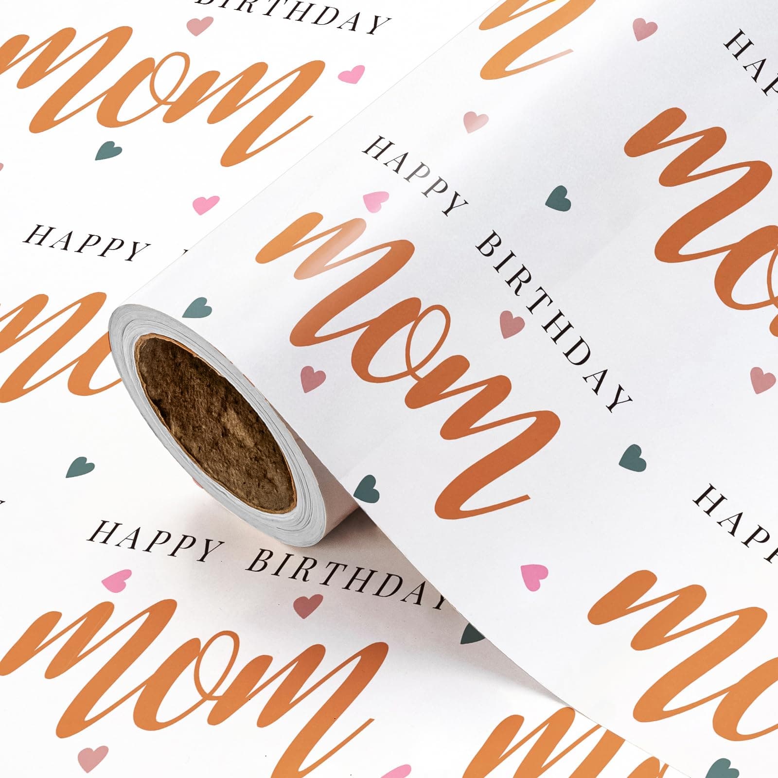 RUSPEPA Geburtstags-Geschenkpapierrolle für Mama – Mini-Rolle – 43,2 cm x 5 m – „Happy Birthday Mom“-Schriftzug mit buntem „Love“-Design Mama - Schriftzug - Orange