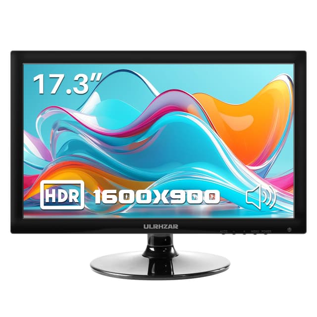 Ulrhzar 17.3 Zoll PC-Bildschirm Monitore 1600x900 60Hz CCTV Monitors，mit Audio/VESA/HDMI/VGA/USB-C for fire Stick,USB Media Player,Eingebauter Lautsprecher, Laptop-Monitor erweitern