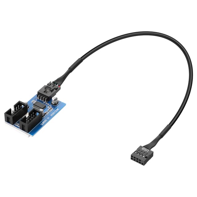 PNGKNYOCN Motherboard 9-poliger USB 2.0 Header 1 auf 2 Verlängerungs-Splitter-Adapter, 9-poliger USB-Header-Stecker, 1 auf 2-Buchse, Verlängerungskabel, Karte, Motherboard mit 30 cm Verlängerungskabel
