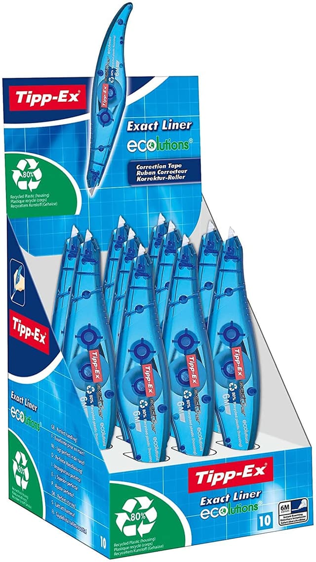 Tipp-Ex Korrekturroller Exact Liner, 6 m x 5 mm, 10er Pack, Ideal für das Büro, das Home Office oder die Schule Displaybox à 10 Stück Single