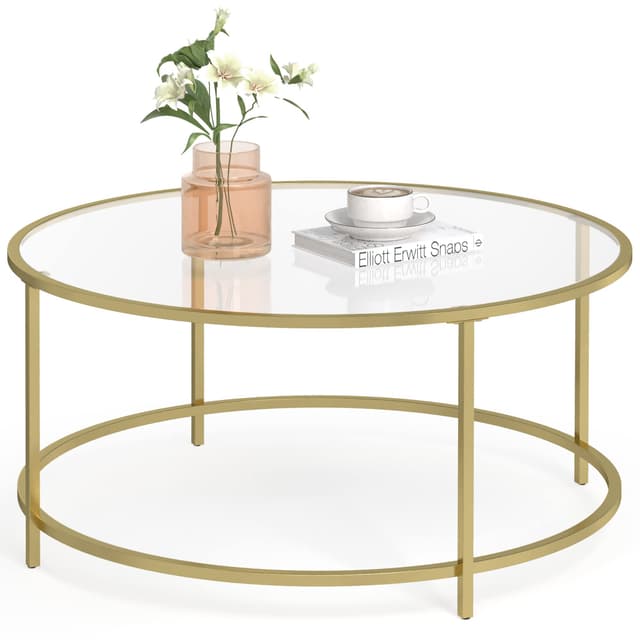 VASAGLE Runder Couchtisch, Wohnzimmertisch mit Stahlgestell, Salontisch, Beistelltisch, golden LGT21G Goldfarben